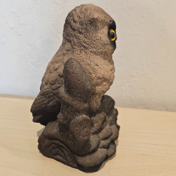Vintage Owl Branch Figurine Mid Century Modern Tabletop Decor Small Yellow Eyes - Picture 4 of 6